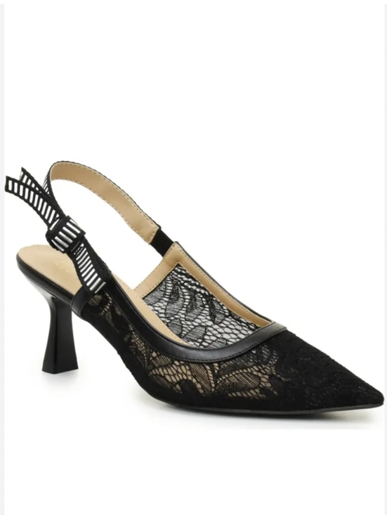 a new day Shoes - New A New Day Black Lace Illusion Slingback Pointed Heels SIze Woman's 8.5